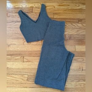 Ribbed V-Neck Crop Top and High-Waist Pants Set